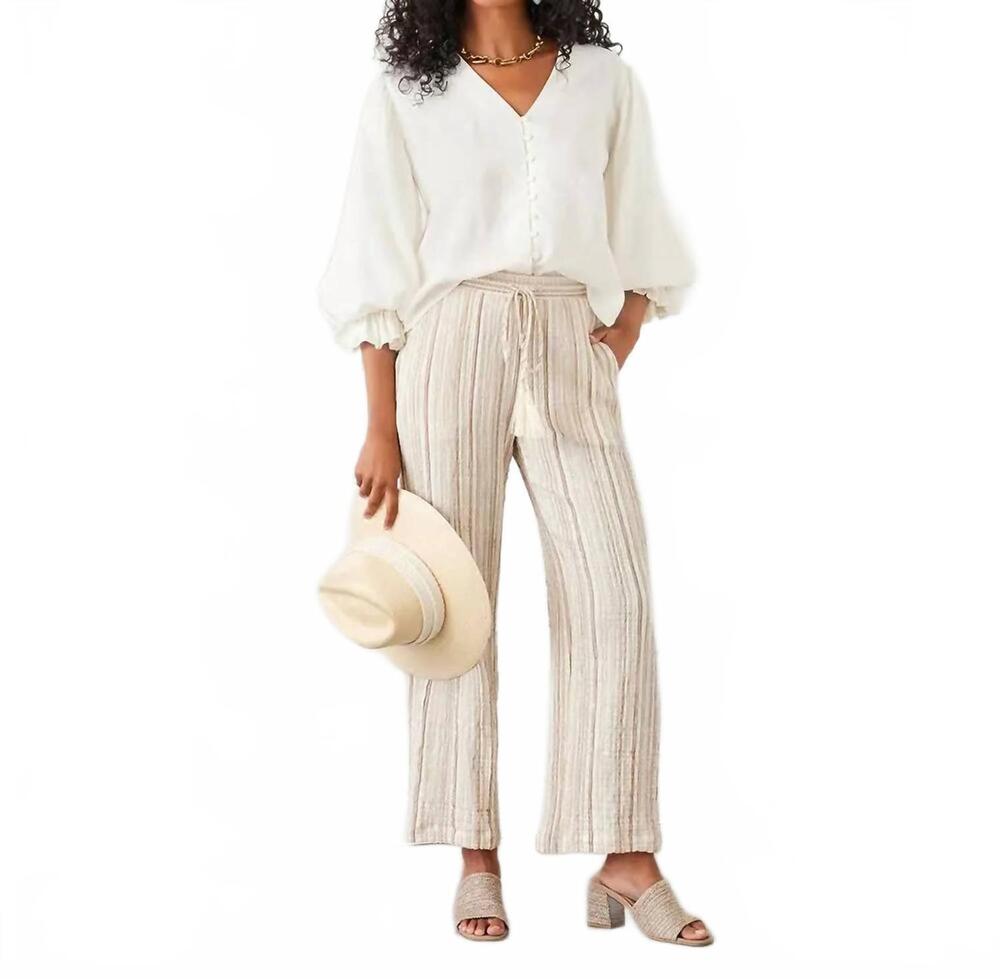 NEW KAREN KANE marlowe metallic stripe drawstring ankle pants in beige gold